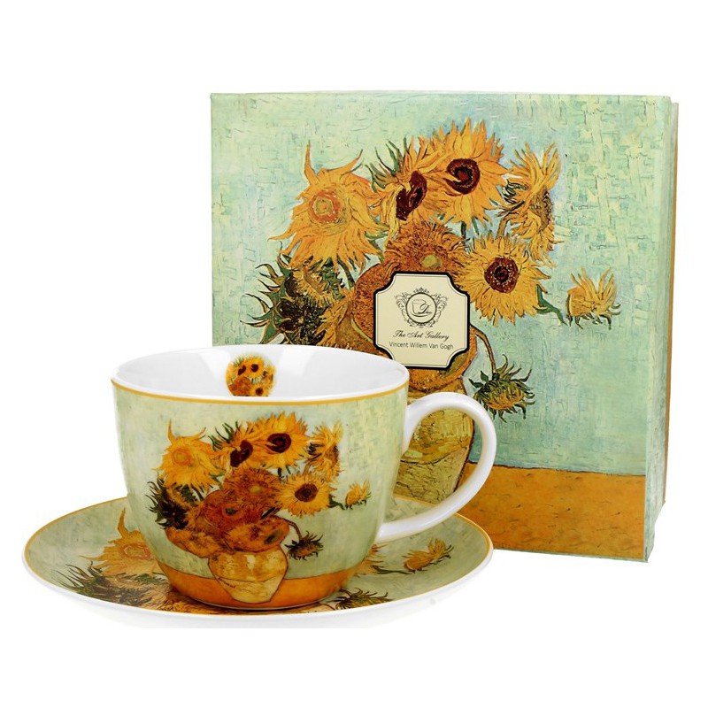 Porcelánová súprava šálka a tanierik vzor Vincent van Gogh - slnečnice