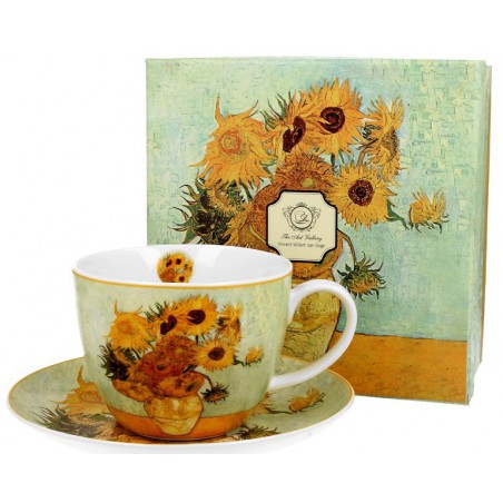 Porcelánová súprava šálka a tanierik vzor Vincent van Gogh - slnečnice
