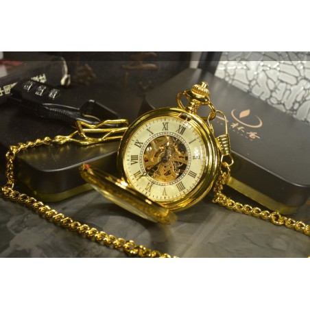Vreckové hodinky mechanické Gold, otvorené pohľad na ciferník